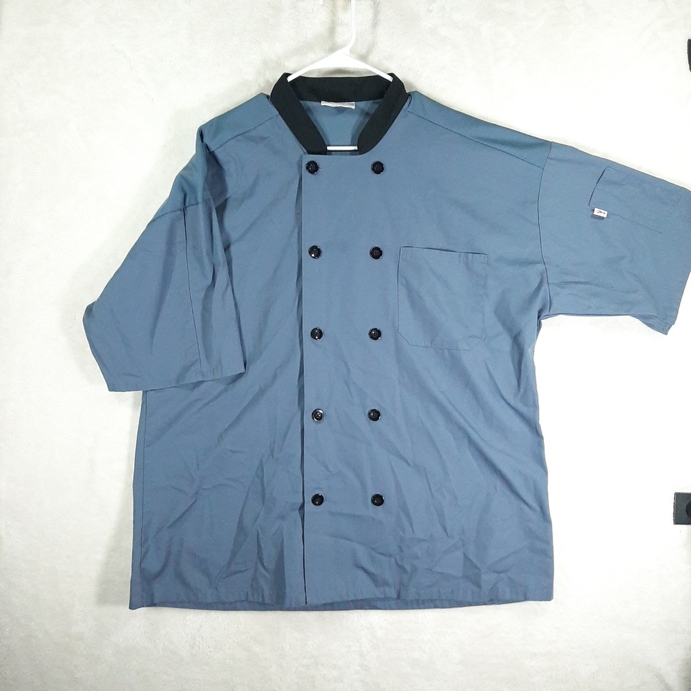 Uncommon Threads Chef Coat Mens XL Blue Short Sleeve Double Breasted Mesh Back